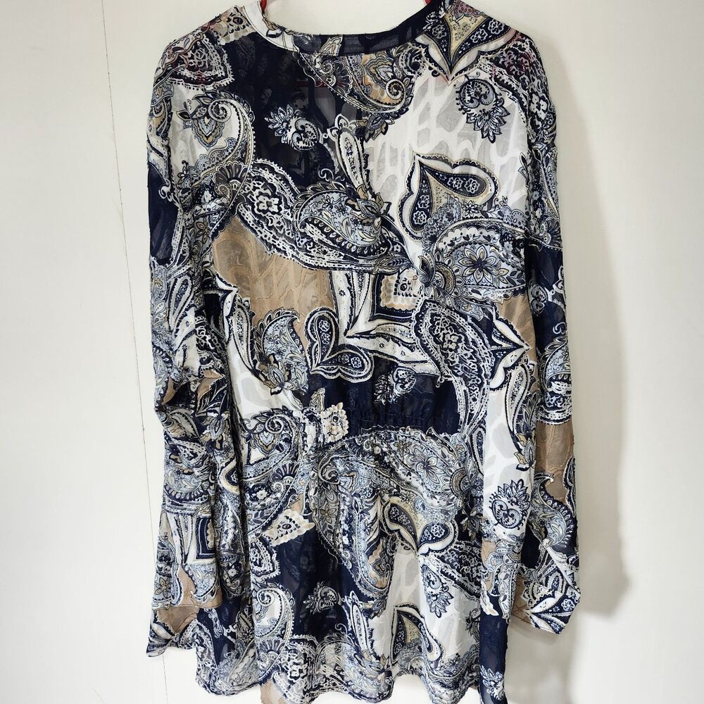 Allison Daley Sheer Paisley Blouse Womens 24W Long Sleeve Button Up Top - Picture 6 of 13